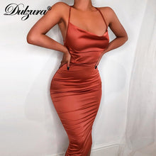 Load image into Gallery viewer, Dulzura neon satin lace up 2019 summer women bodycon long midi dress sleeveless backless elegant party outfits sexy club clothes